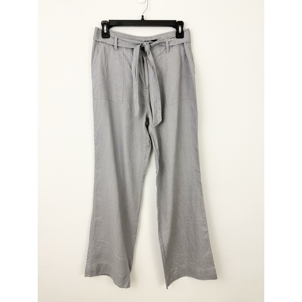 ADRIENNE VITTADINI 100% Linen Gray PANTS 6 Wide Leg Straight Casual Coastal